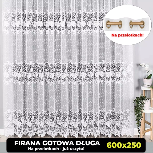 Firana gotowa już uszyta - Długa 600x250 na przelotkach - Ostatnia sztuka